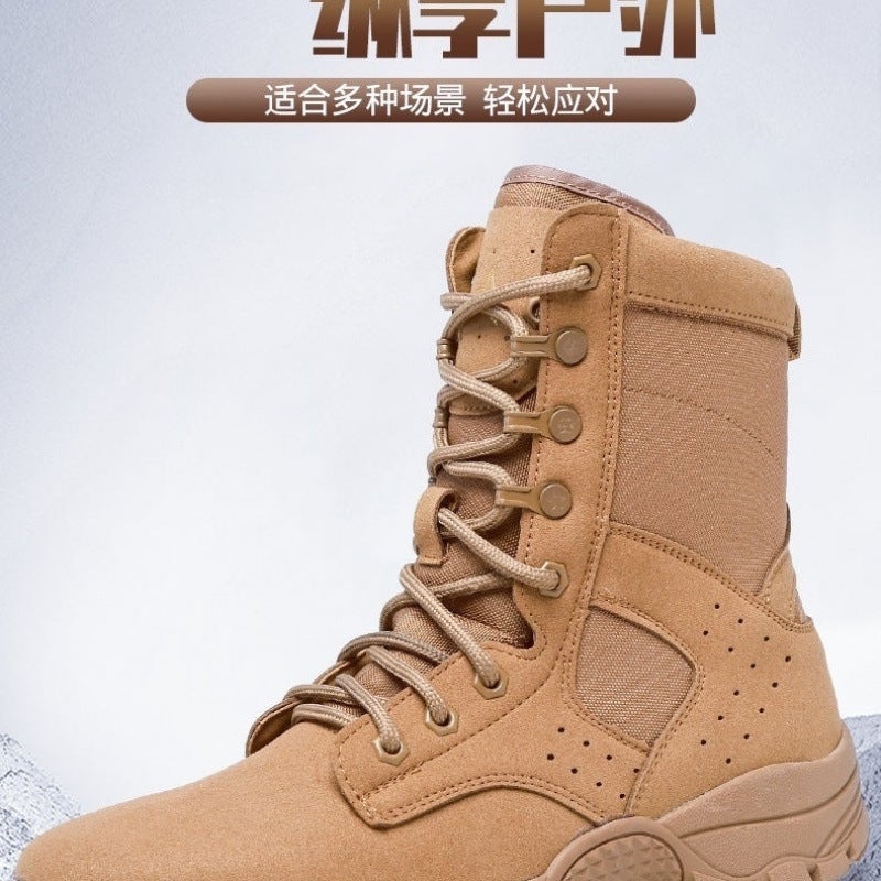 New High-Top Brown Work Boots, Wear-Resistant, Trendy, Waterproof, Labor Protection Shoes, Lightweight, Outdoor, Non-Slip, Desert Boots, Mountaineering - Image 3
